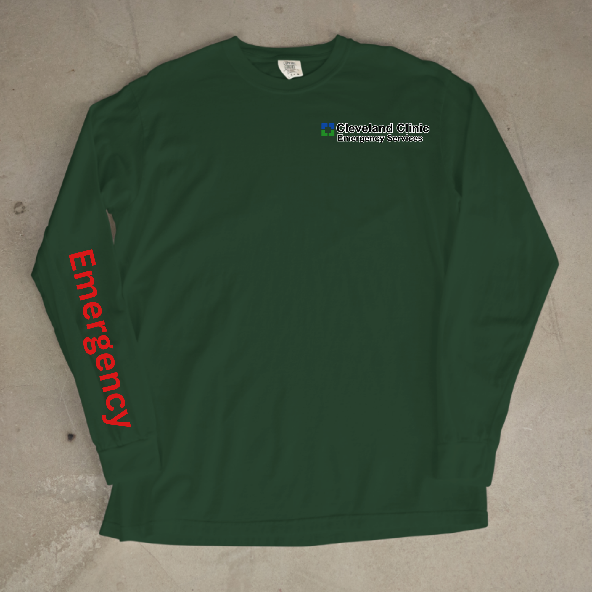 Cleveland Clinic Emergency Services Hunter Green long sleeve Front.png