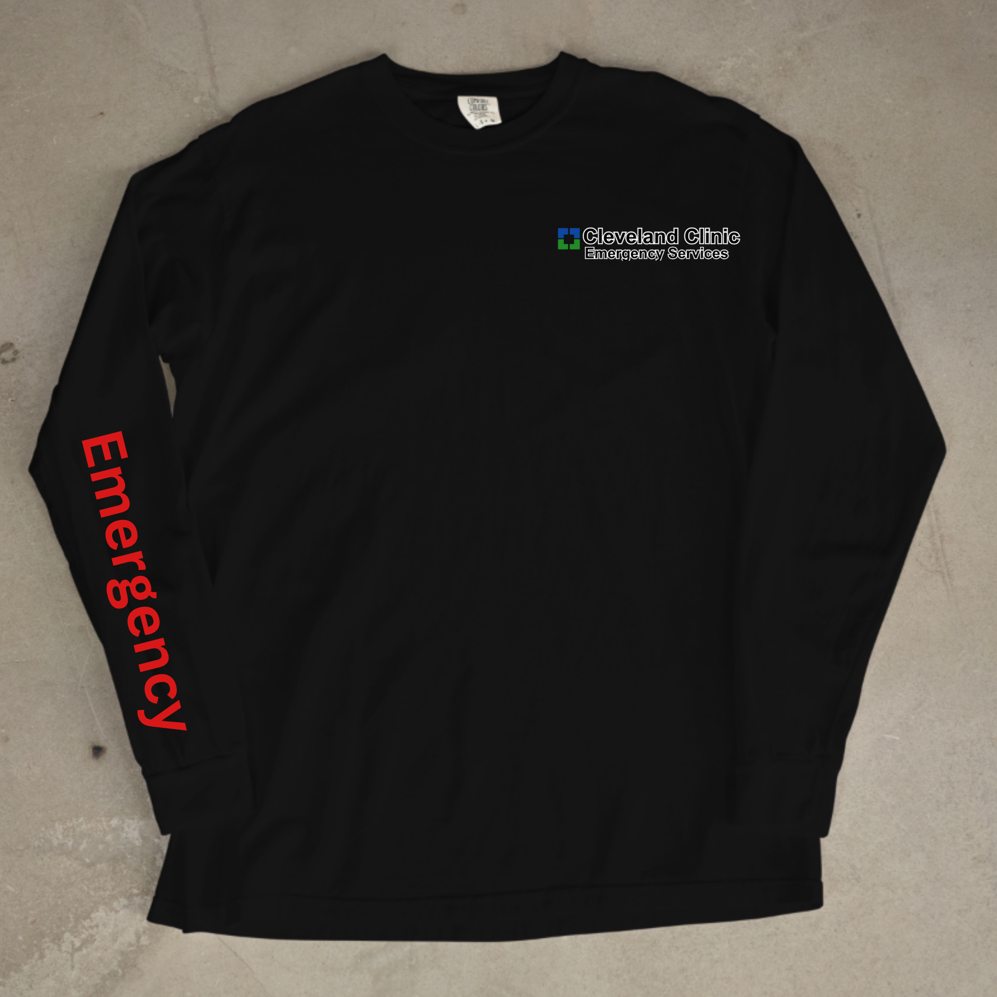 Cleveland Clinic Emergency Services Black long sleeve Front.png