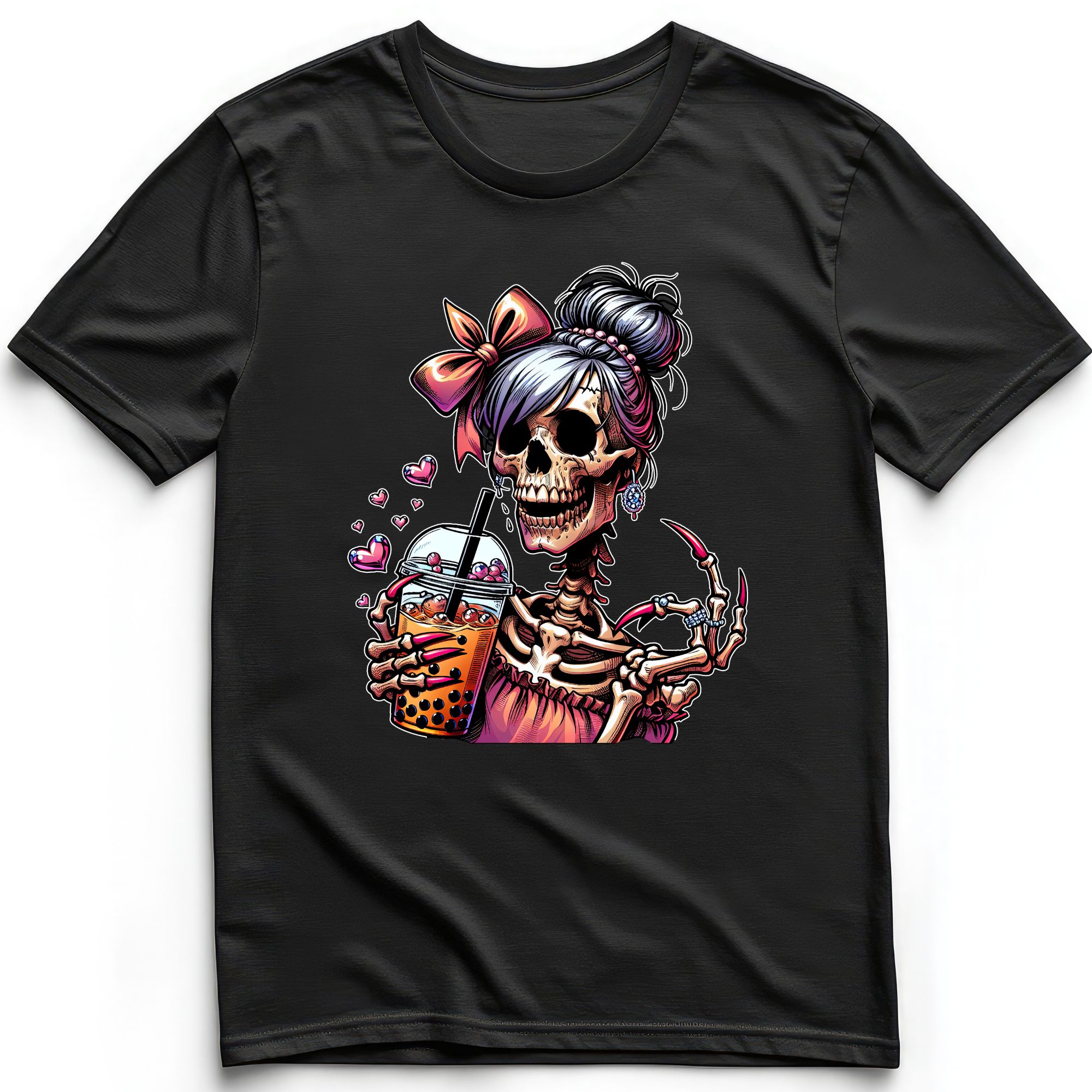 Skeleton Girl With Coffee T-Shirt