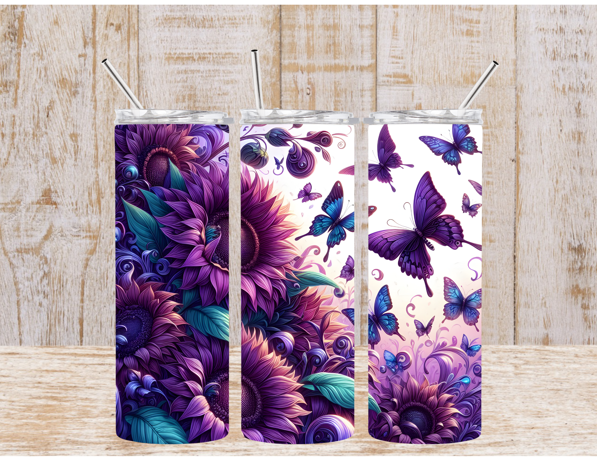 Teal & Purple sunflowers & butterflies