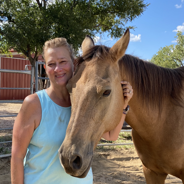 Dawn Rosser with Bud at Retreat Ranch in Texas