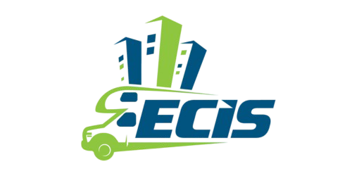 Logo for ECIS, featuring a stylized green and blue car and bold text.