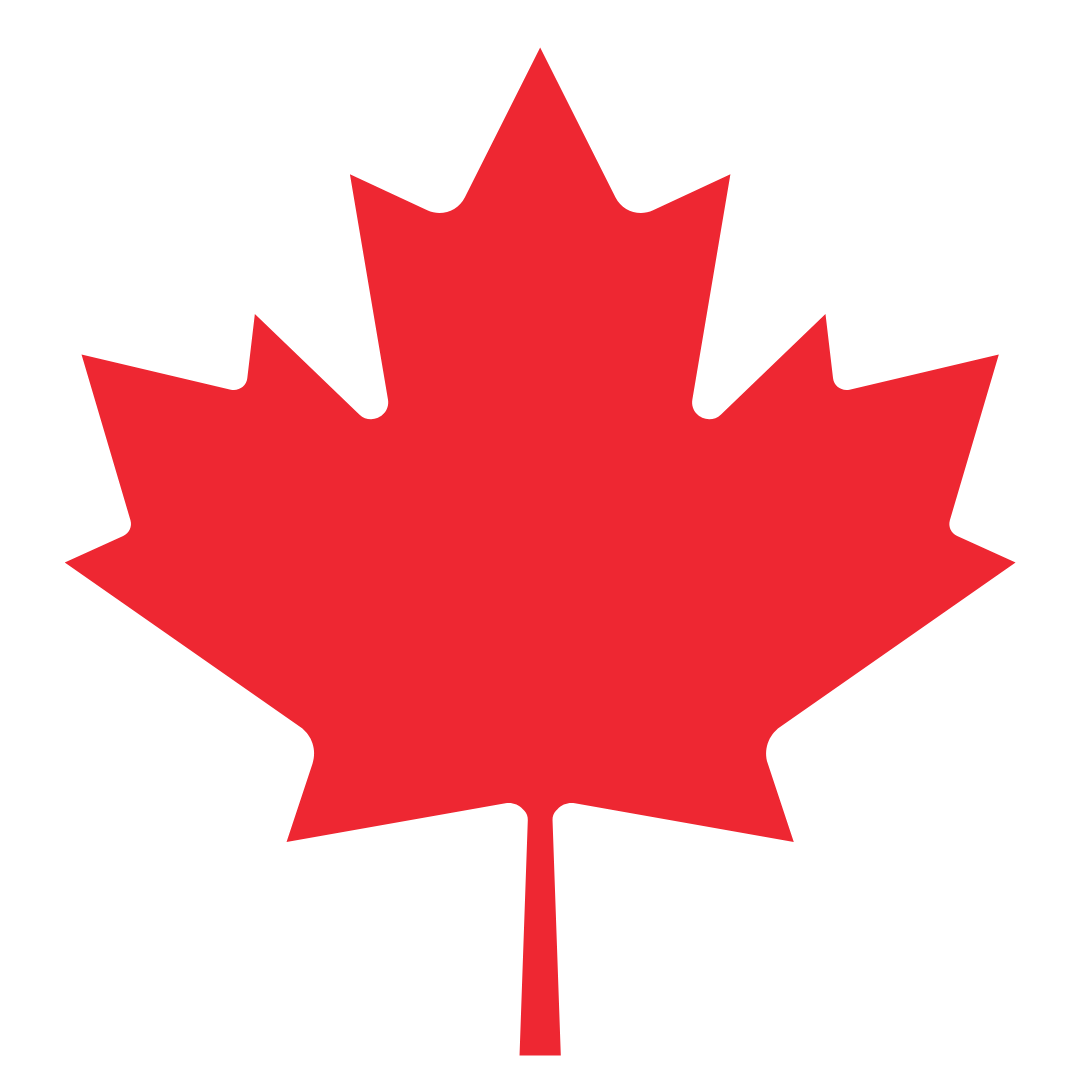 Red maple leaf logo with white outline, representing Canada.
