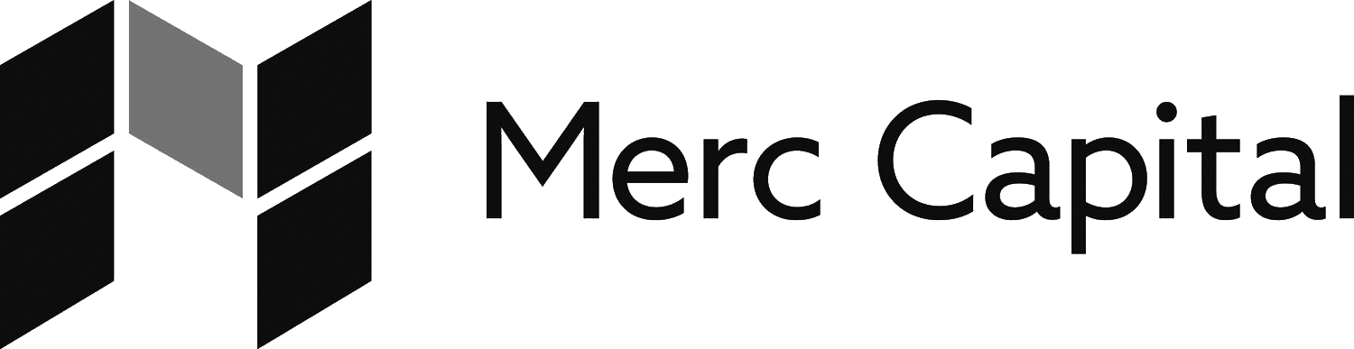 Black and gray logo with three cubes and the text 'Merc Capital'.