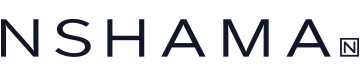 Close-up of a black sign with blue text that reads 'NSHAMA'