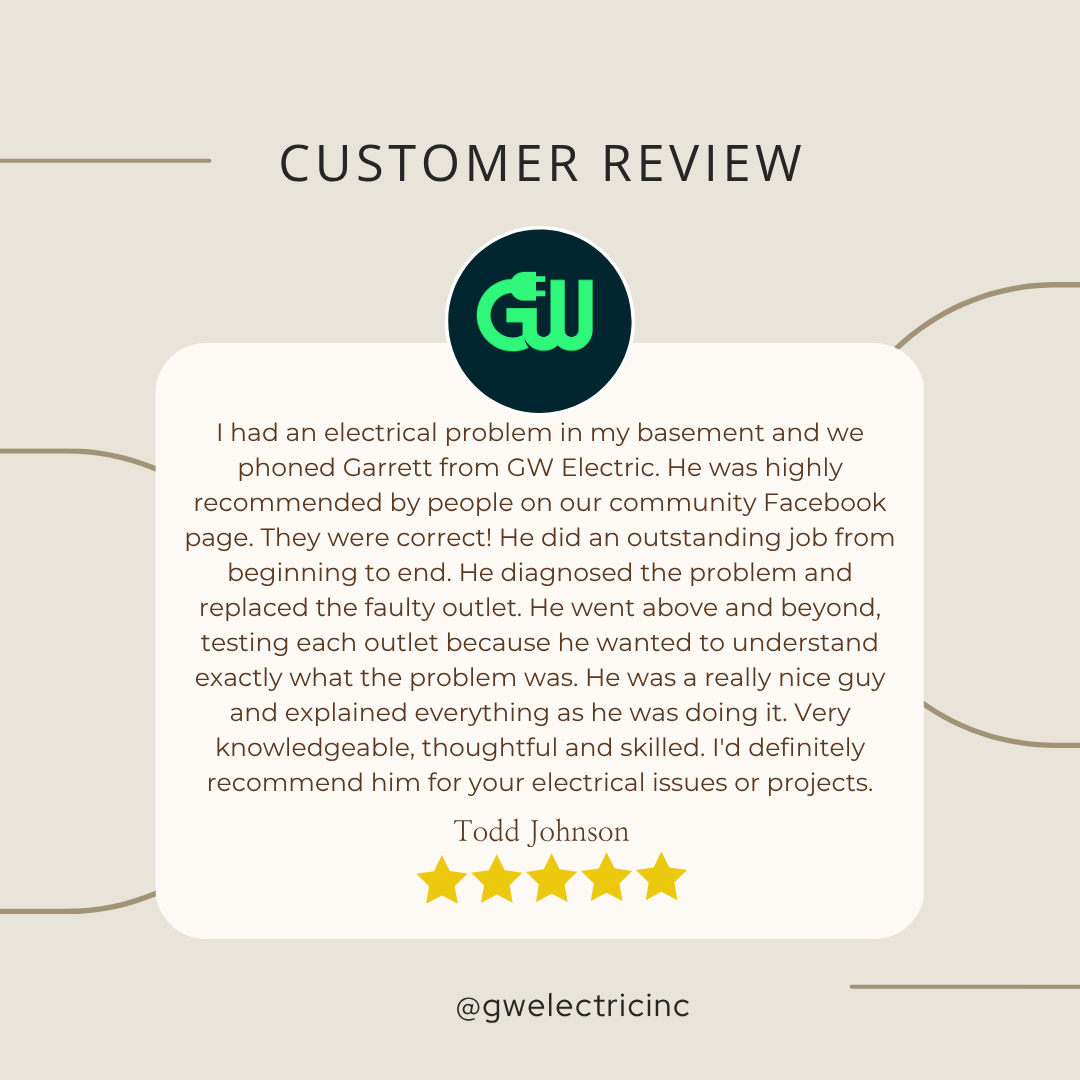 Customer review with five-star rating for an electrical work service.