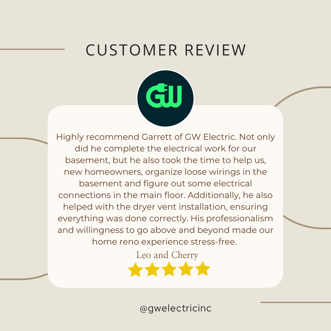 Customer review with five-star rating for an electrical work service.