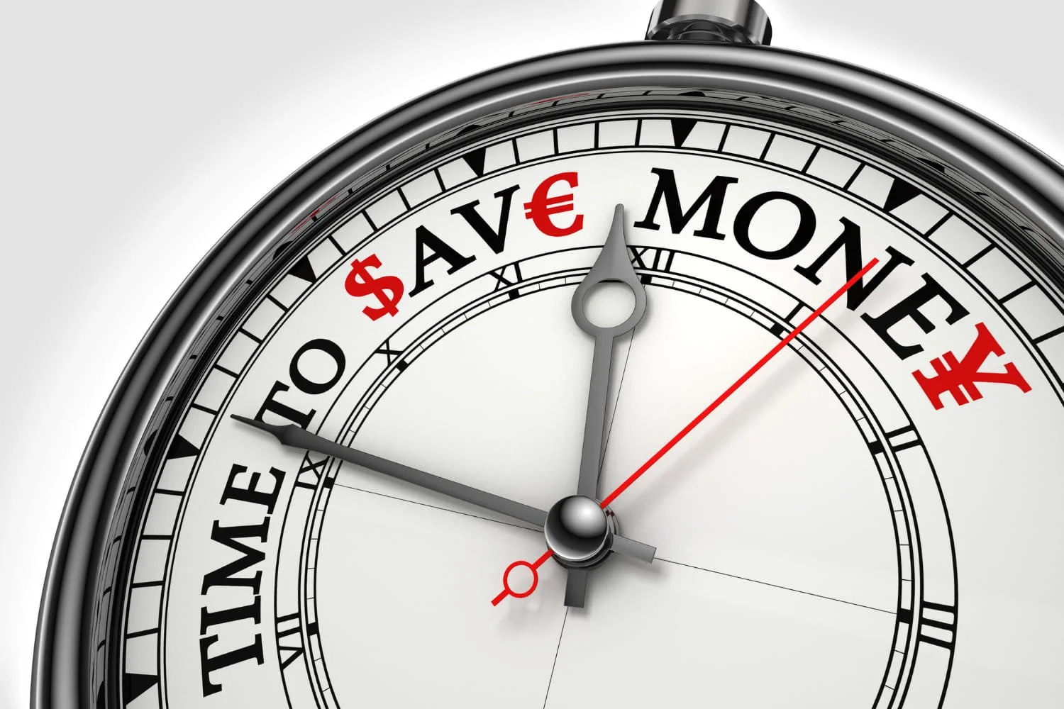 Close up image of a pocket watch with the phrase time to save money written inside of it.