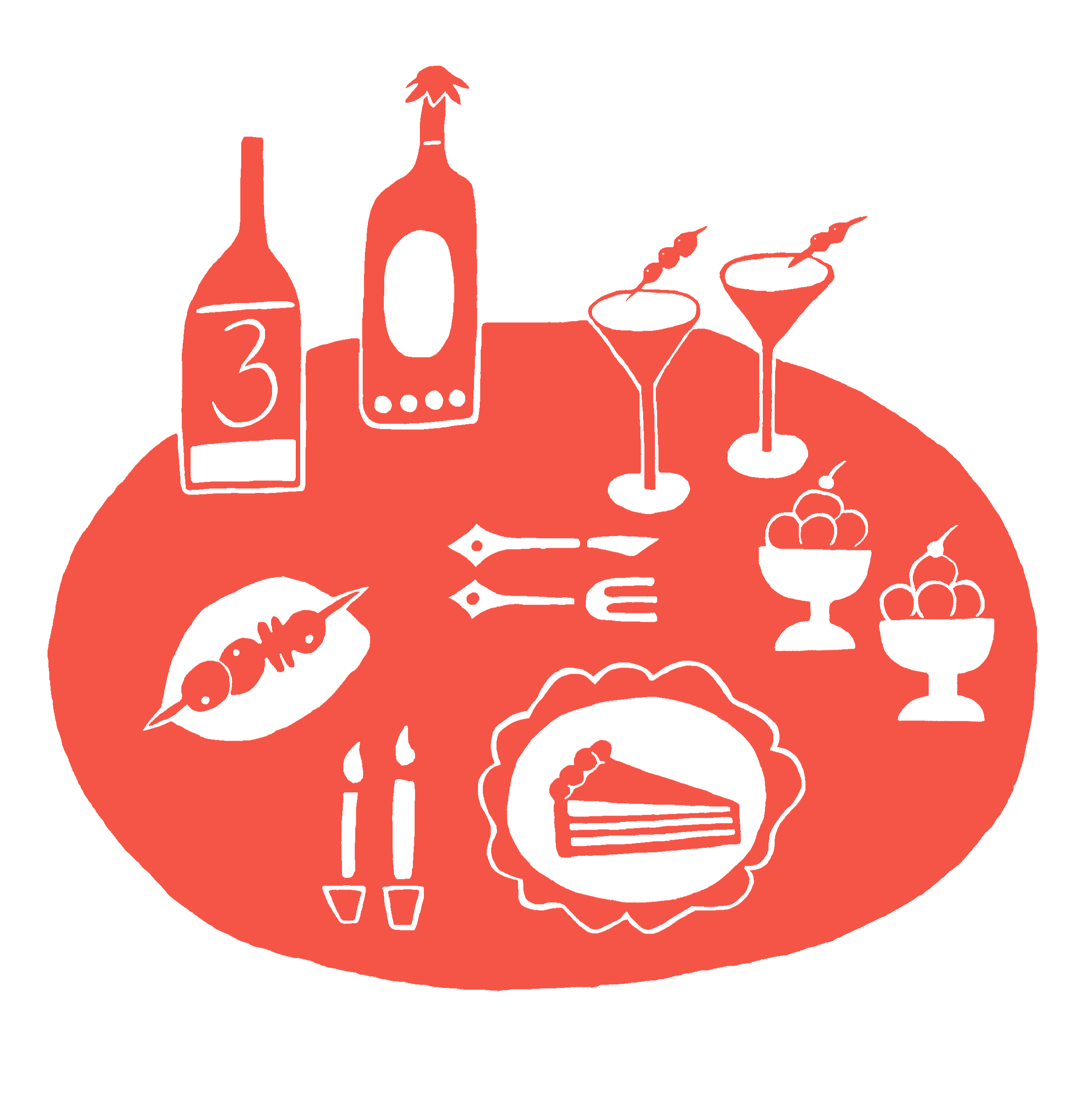 Trestle Events illustrated icon with cocktails, candles and a dinner table