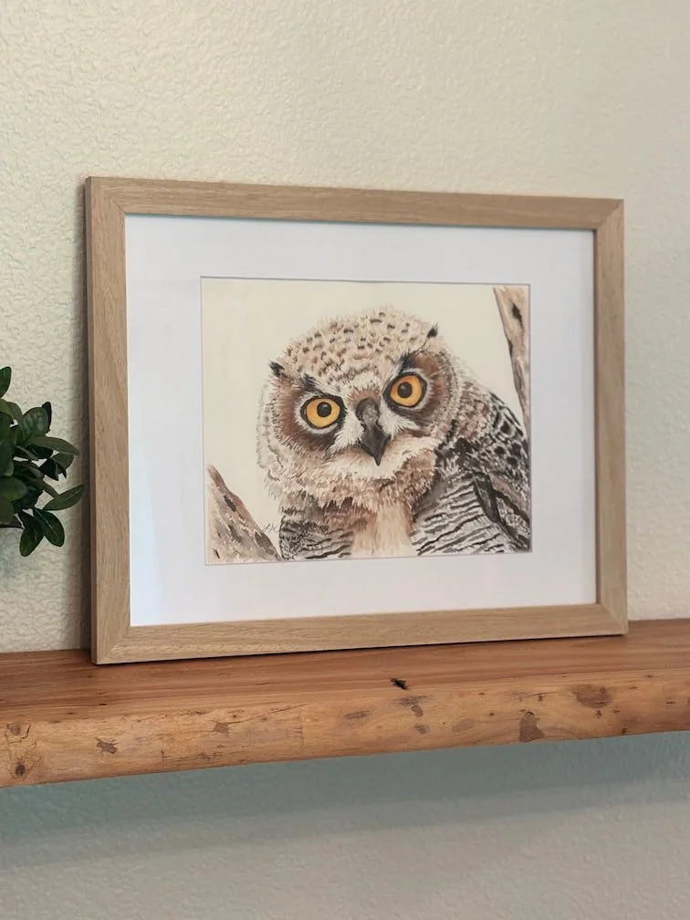 Owl in the Trees | Framed Original Watercolor Painting