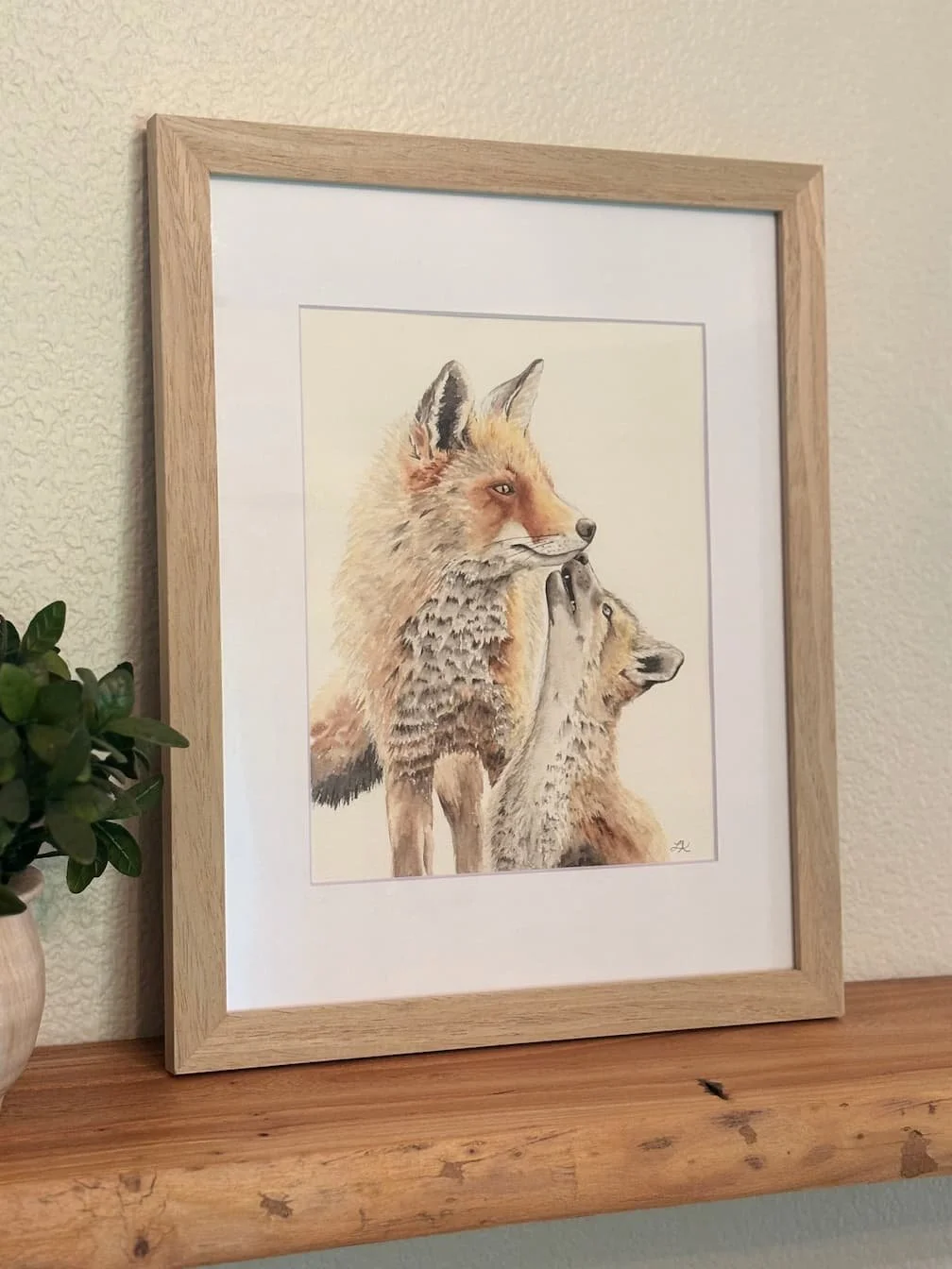Fox Mom & Kit | Framed Original Watercolor Painting