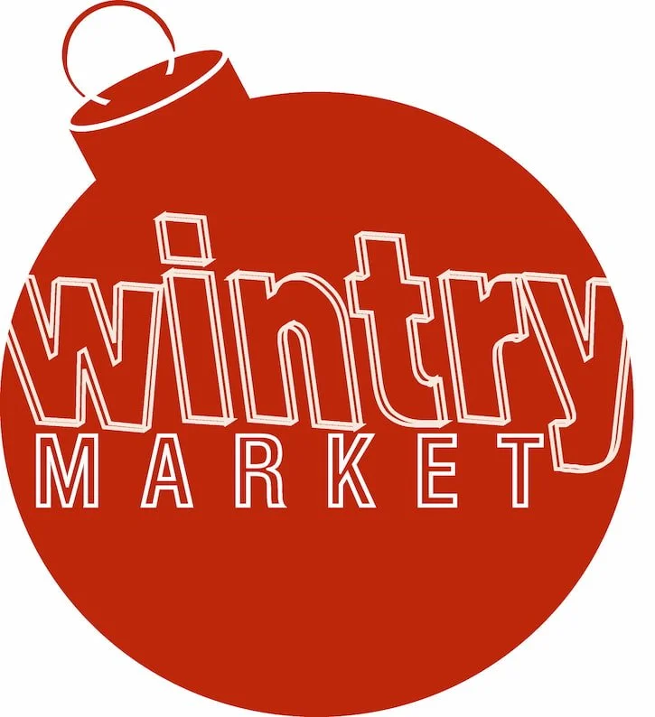 red ornament graphic that says wintry market