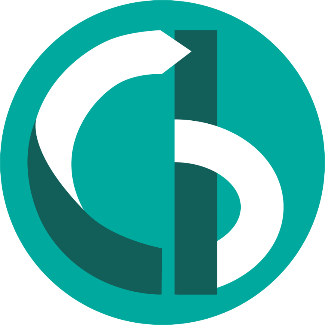 Civic Bridgers logo, C and b in teal and white.