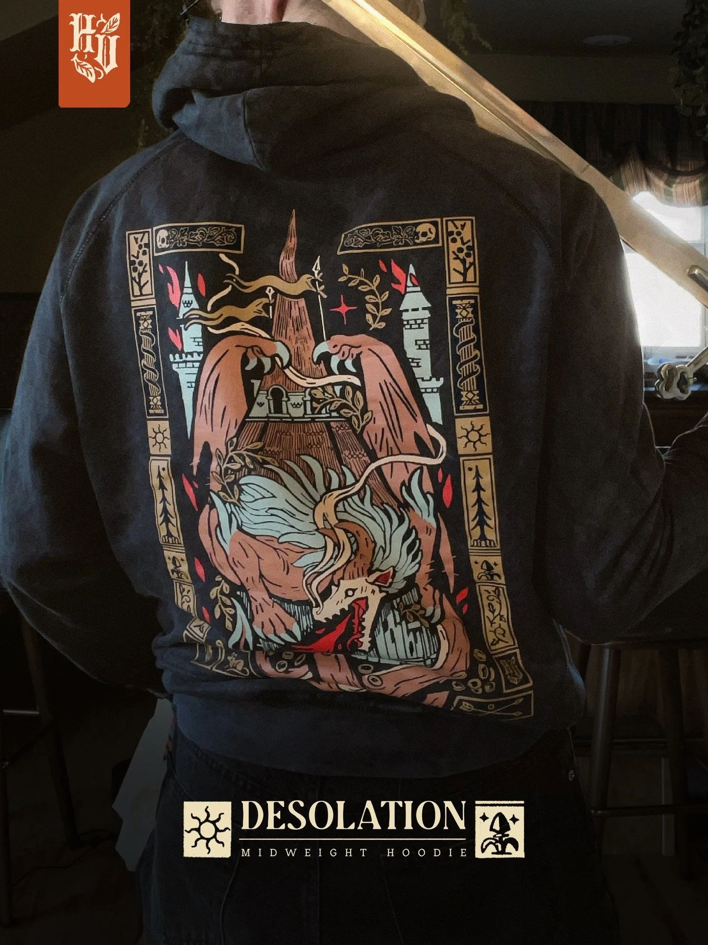 Desolation Midweight Hoodie
-
Can't help but follow the allure of gold, breathing ruin and flame upon the castles that hold such riches? This hoodie is for you! Desolation Hoodies are available on my etsy!

#medievalart #medievalclothing #fantasyart