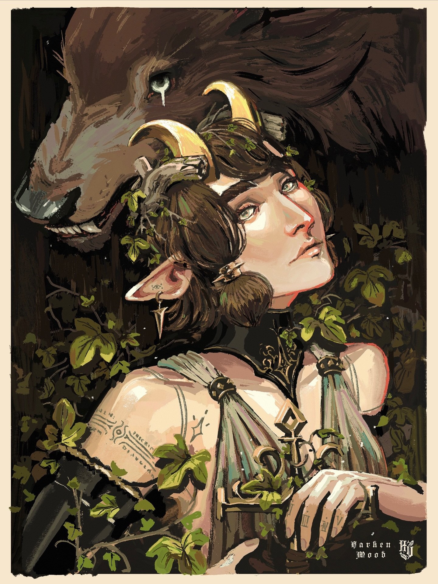 Harken Wood
-
The fourth and final seed was sown onto the sodden peat of Keilia. Drinking deeply from the weave below, it's land grew dense with lush ivies, mosses and trees whose leaves never fell. A harmony of birdsong ensured no harm would come to