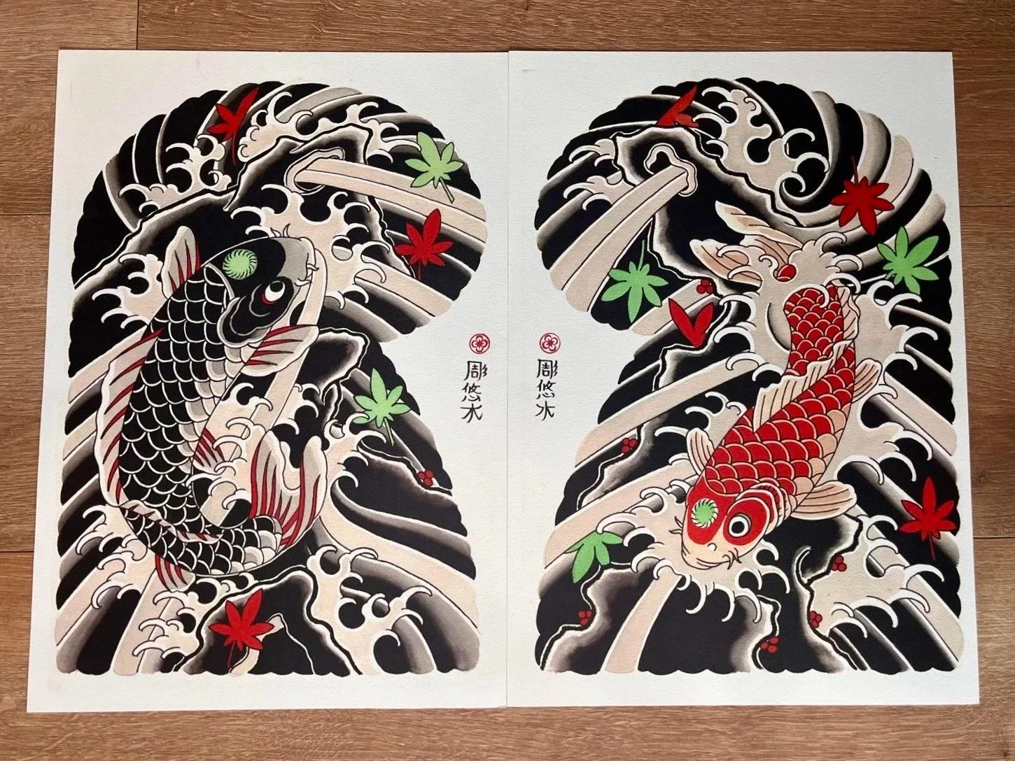 Ying Yang
€30.00 Both pages
Featuring:
Ying Yang concept
Koi fish up and Momiji
Koi fish down and Momiji
Size: A3 
High Quality print

Special Water color paper 300gms.