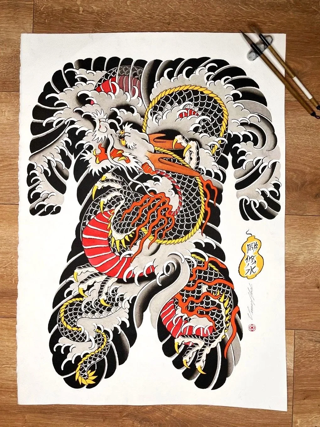 Orignal Paint!.
Featuring:
Ryujin on water
Acrylic and Water color ink
French Cotton paper 300g
Size: 50x80 cm

€250.00 