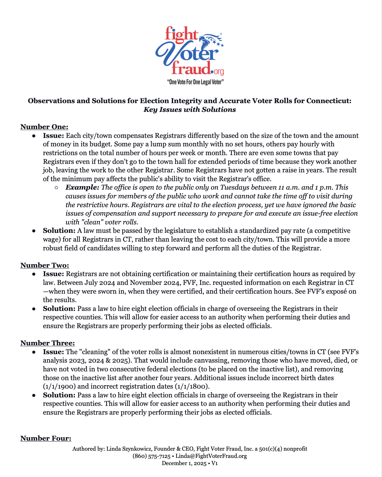 VOTE NOTES: Observations and Solutions for Election Integrity and Accurate Voter Rolls for Connecticut: Key Issues with Solutions