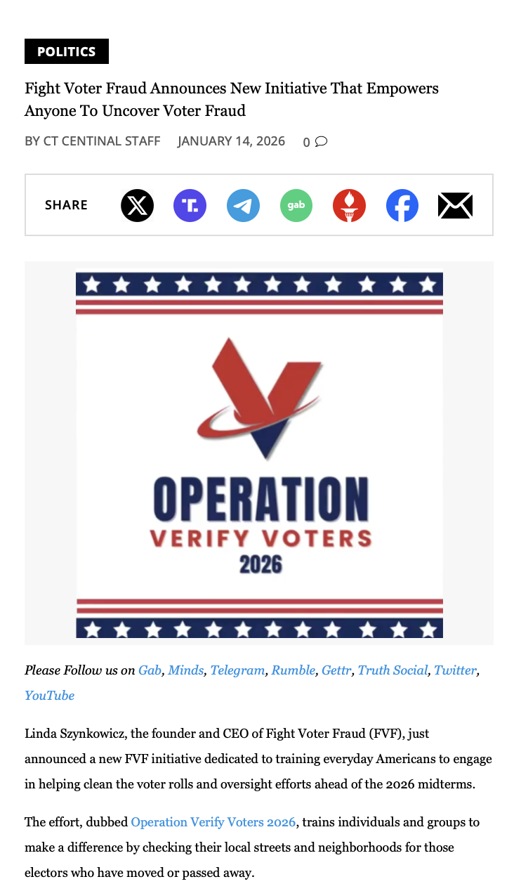The Connecticut Centinal: Fight Voter Fraud Announces New Initiative That Empowers Anyone To Uncover Voter Fraud
