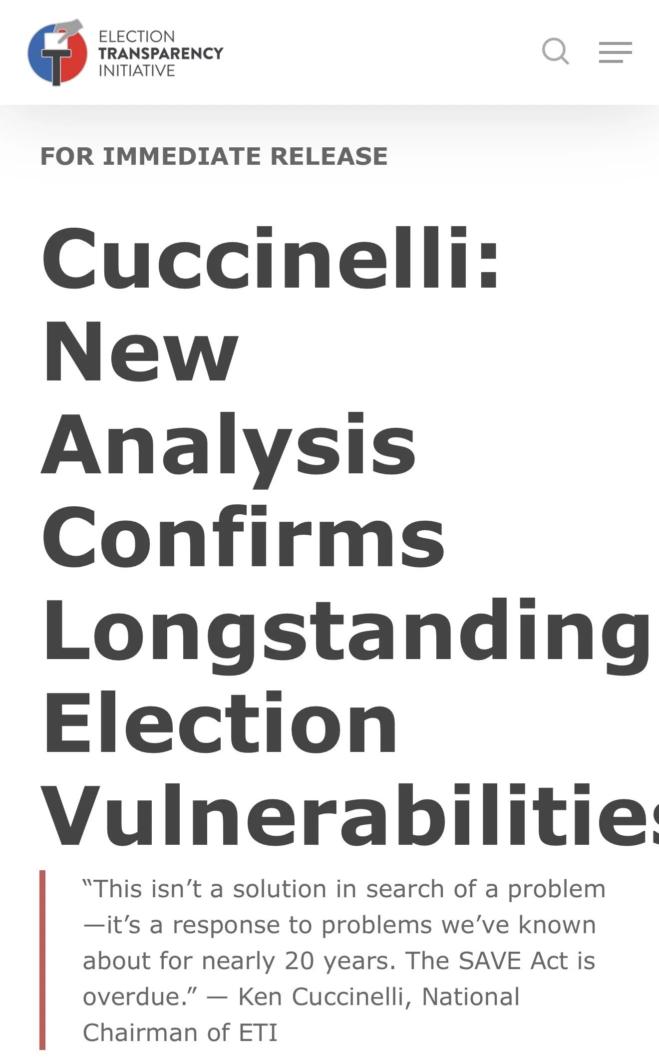Cuccinelli: New Analysis Confirms Longstanding Election Vulnerabilities