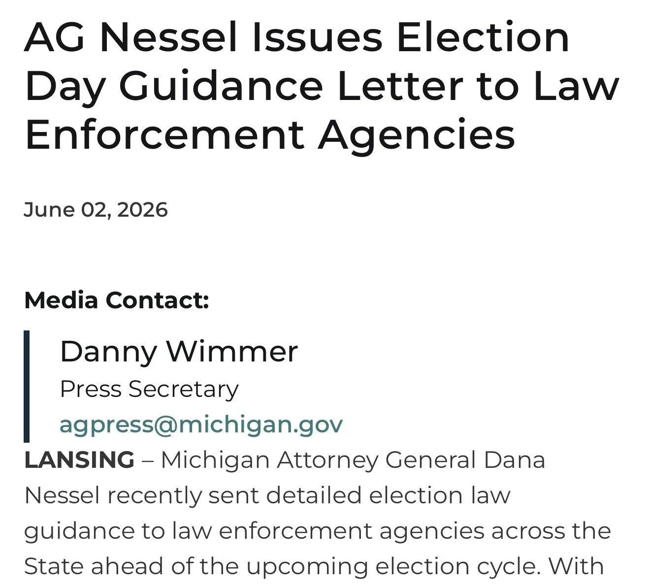 AG Nessel Issues Election Day Guidance Letter to Law Enforcement Agencies