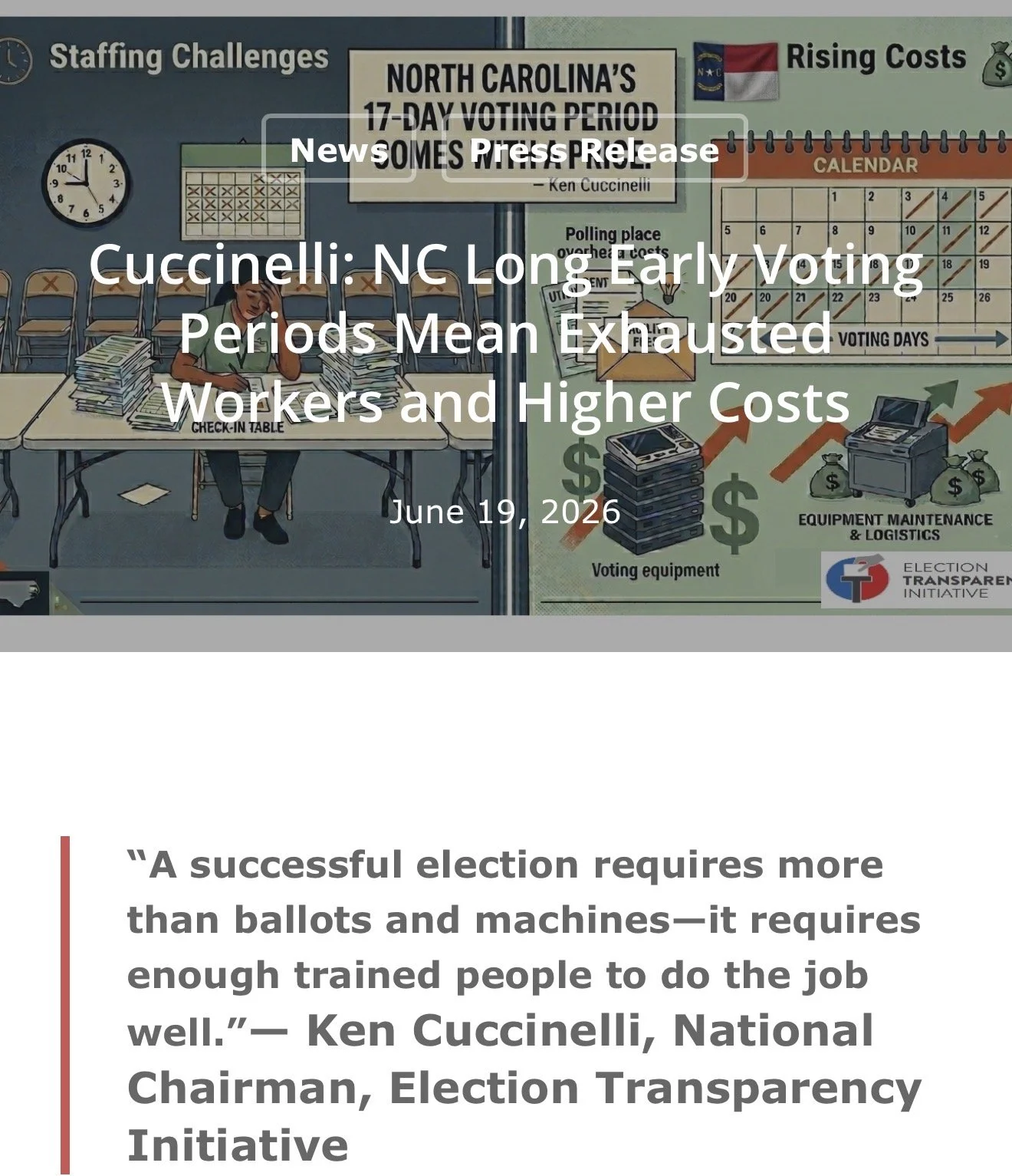 ETI backs early voting proposals: Lawmakers consider reforms to North Carolina’s lengthy early voting period as Election officials face mounting staffing challenges and rising costs.