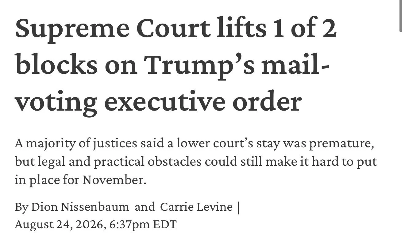 Supreme Court lifts 1 of 2 blocks on Trump’s mail-voting executive order