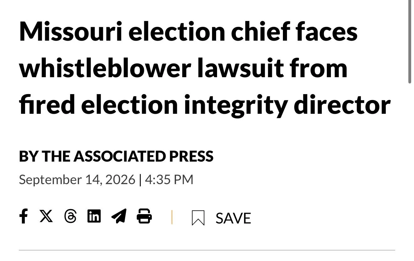 Missouri election chief faces whistleblower lawsuit from fired election integrity director