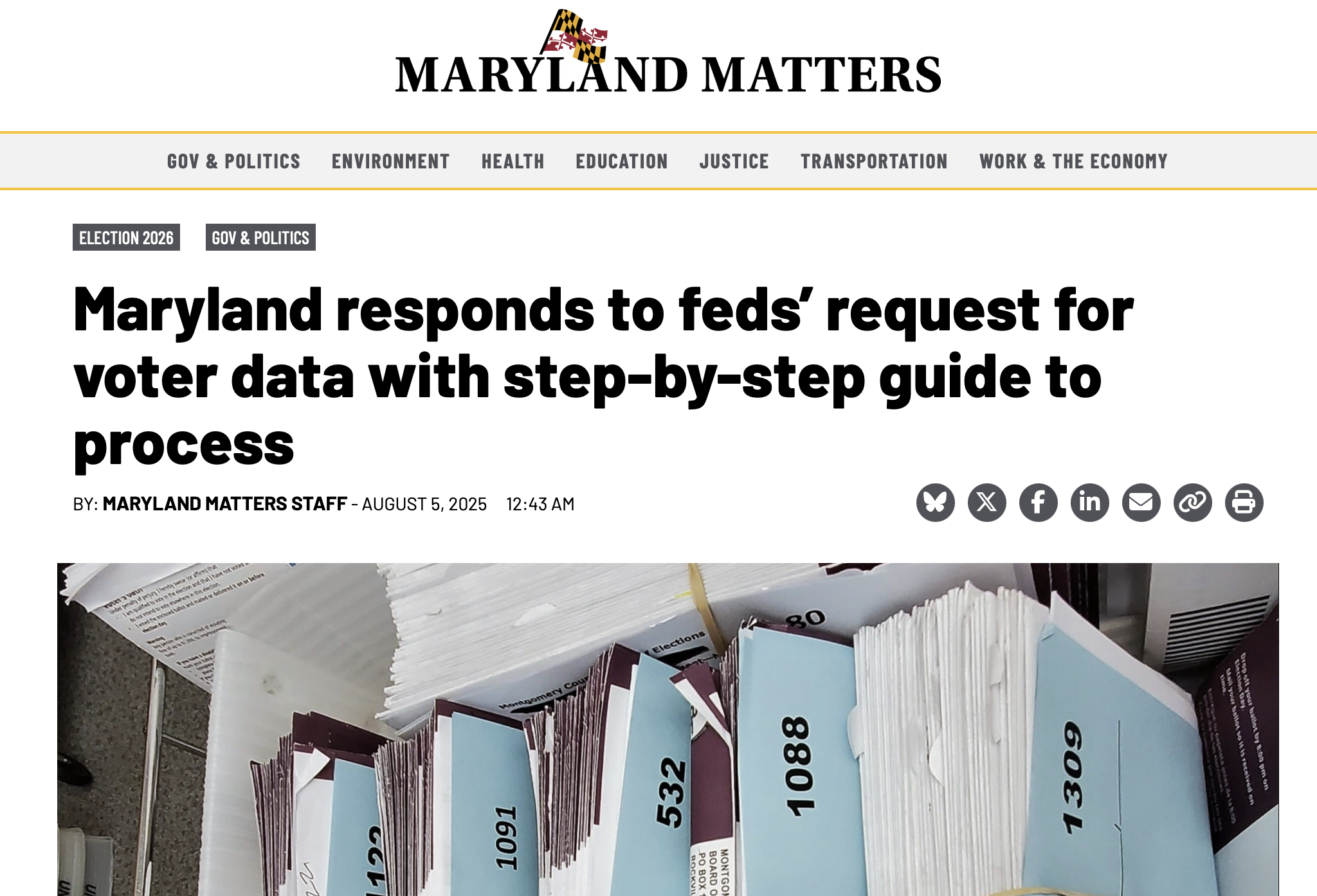 VOTE NOTES: Maryland responds to feds’ request for voter data with step-by-step guide to process