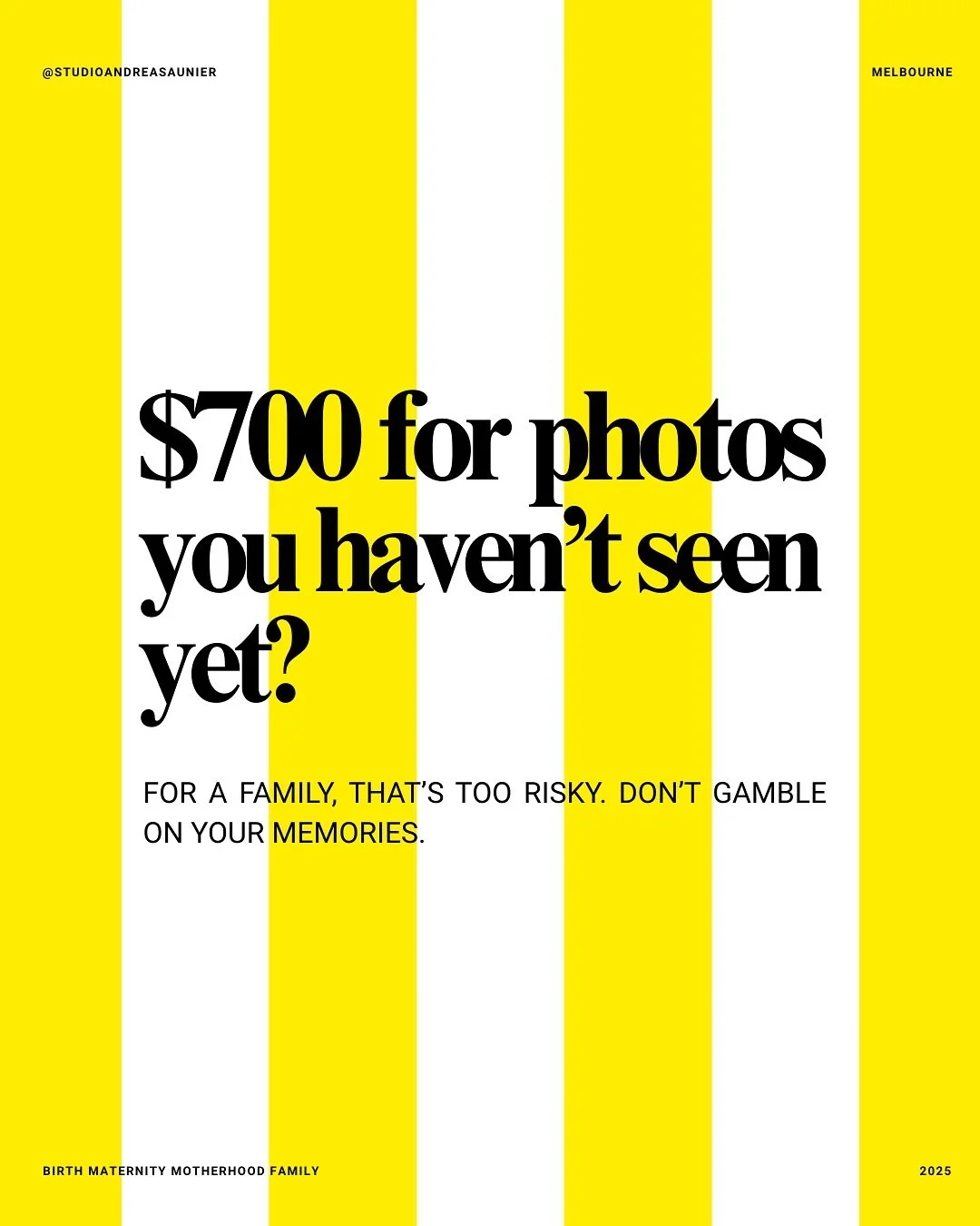 Your family memories shouldn&rsquo;t be a gamble. Start with $250, enjoy your session and pay only for the photos you adore.

No pressure. Just love. 
DM or visit my website to reserve your spot now.

Melbourne Family photographer
www.studioandreasau