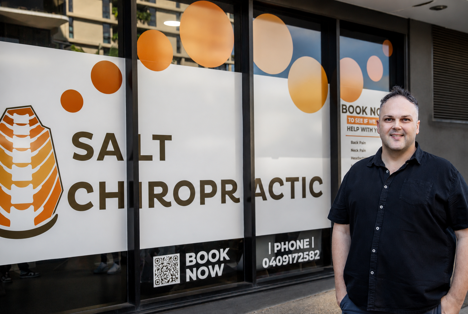 Dr Andrew Roberts outside the Salt Chiropractic practice in South Brisbane