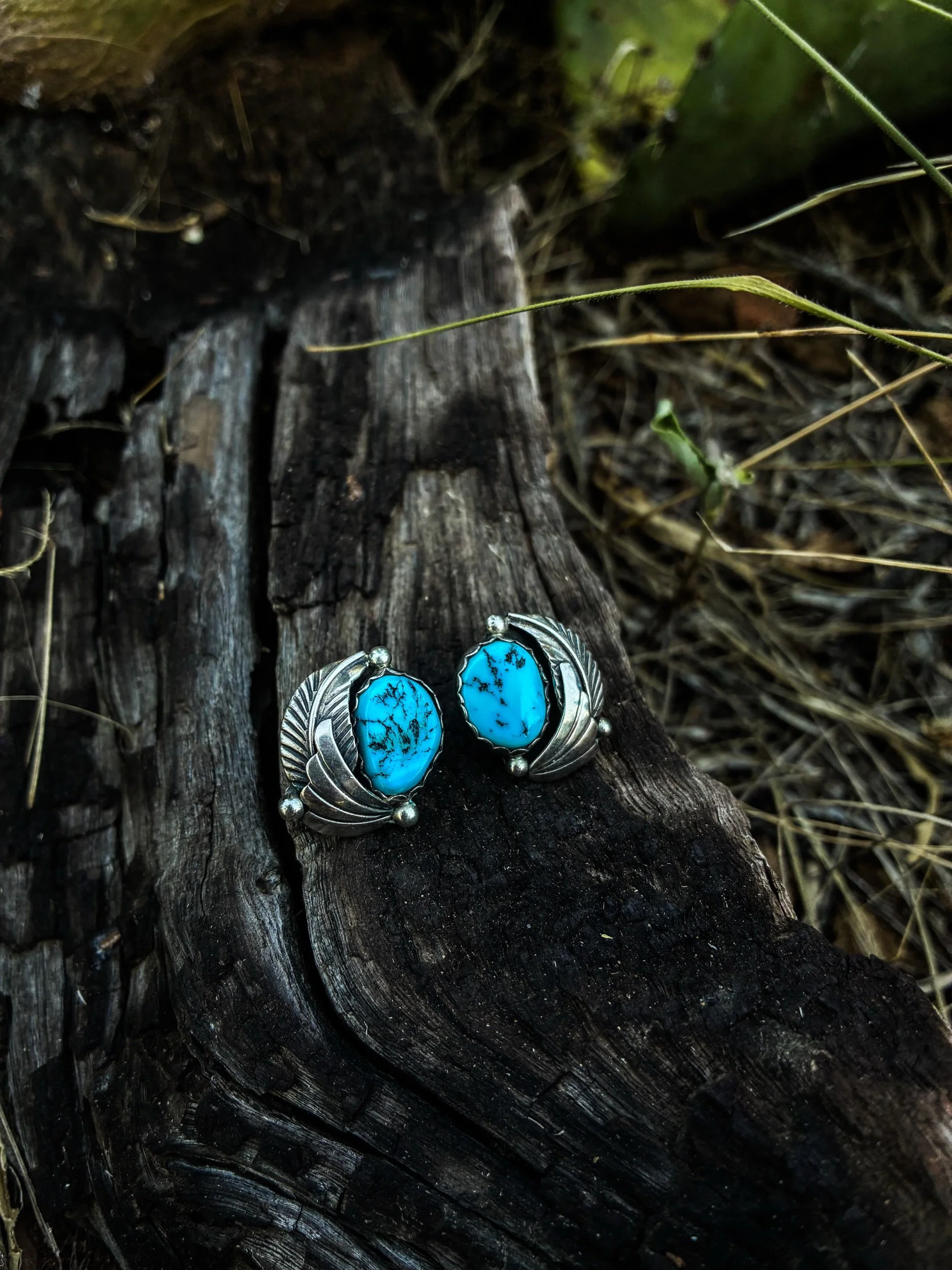 Turquoise earrings made by Wayne Etsitty (Navajo)