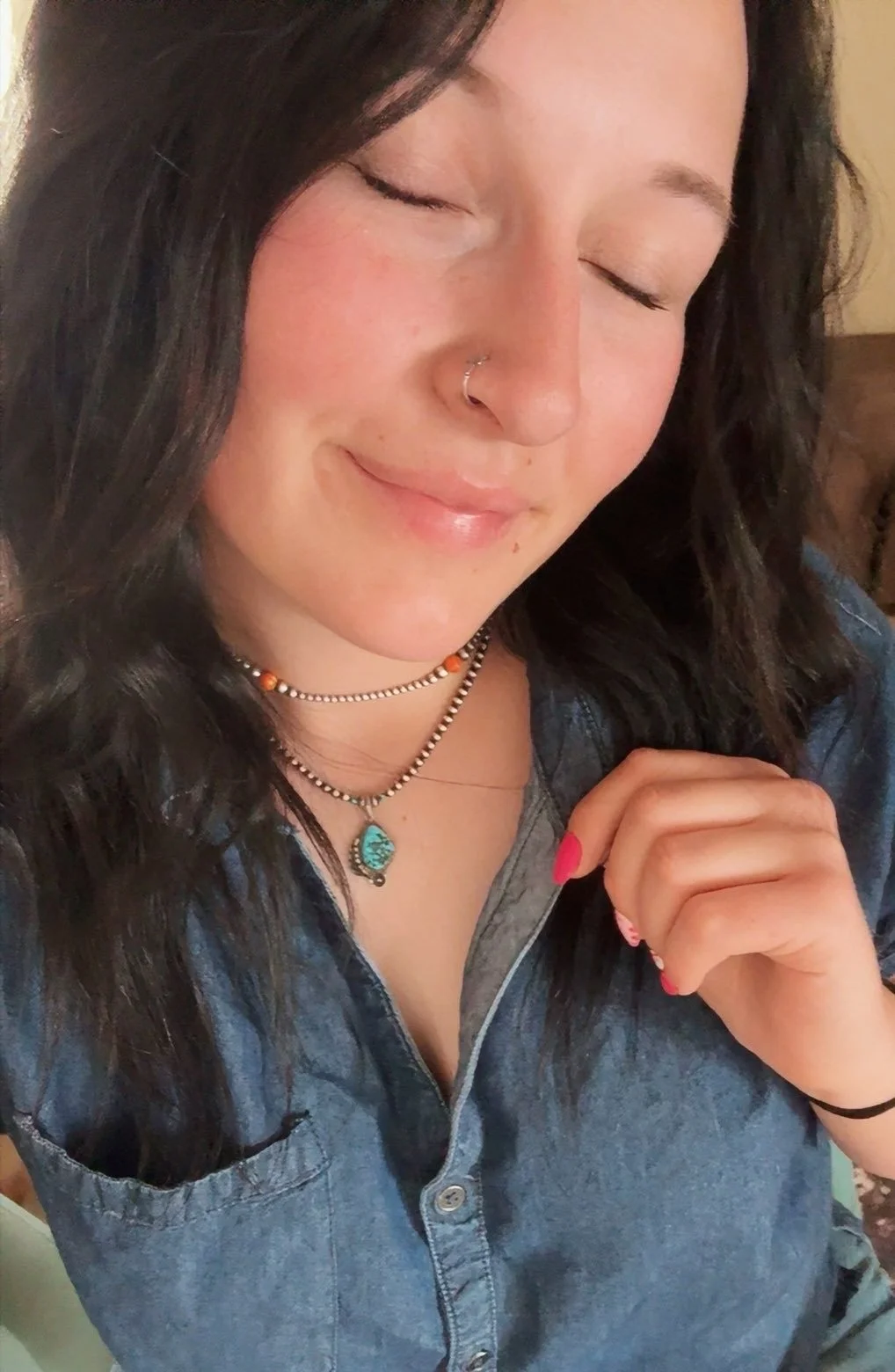 Josi W. in her El Sol necklace, pendant made by Navajo silversmith Lorraine Johnson 

Tiktok & Insta: josi.ward