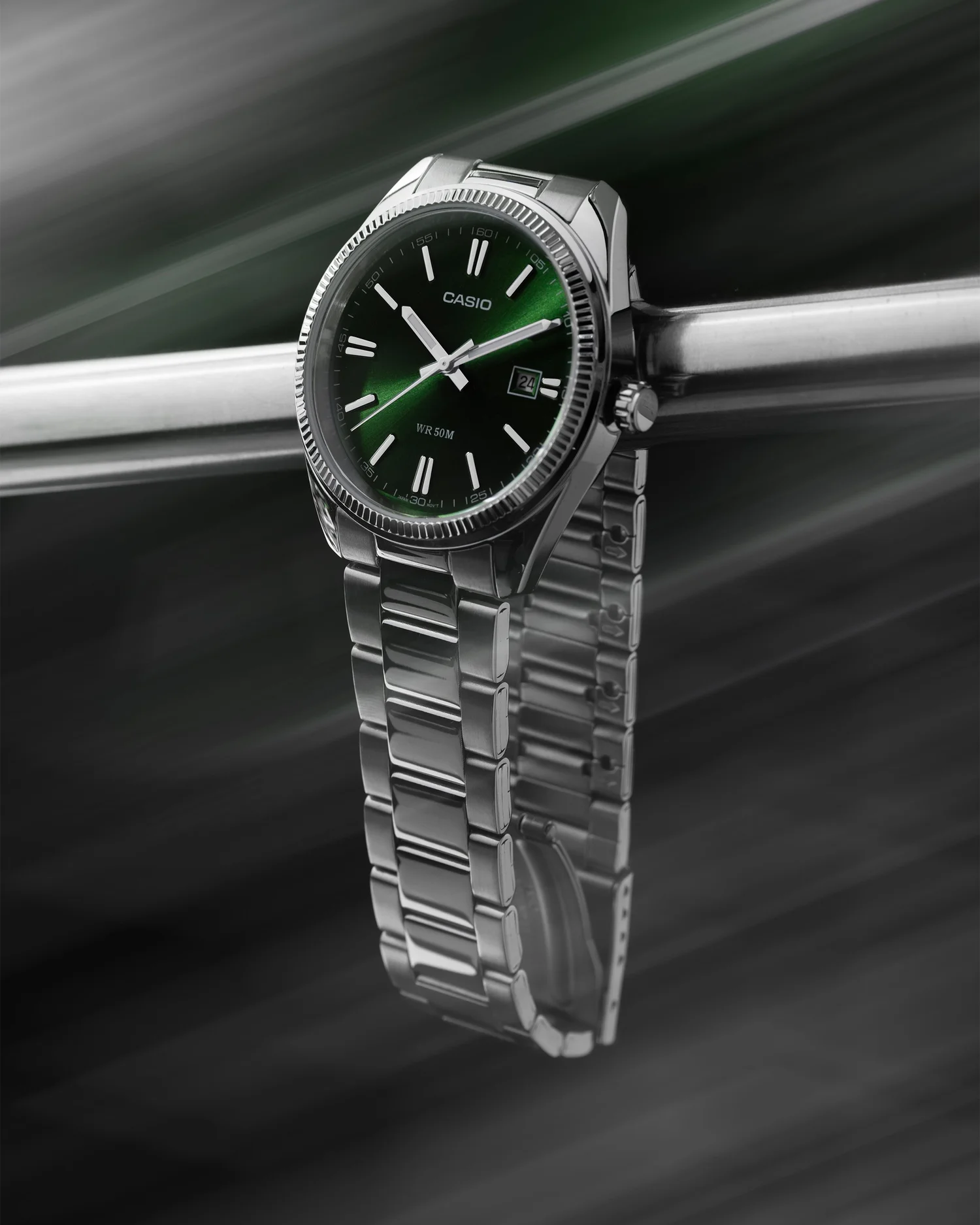 Independent spec photograph of a green-dial Casio watch by Chris Petry
