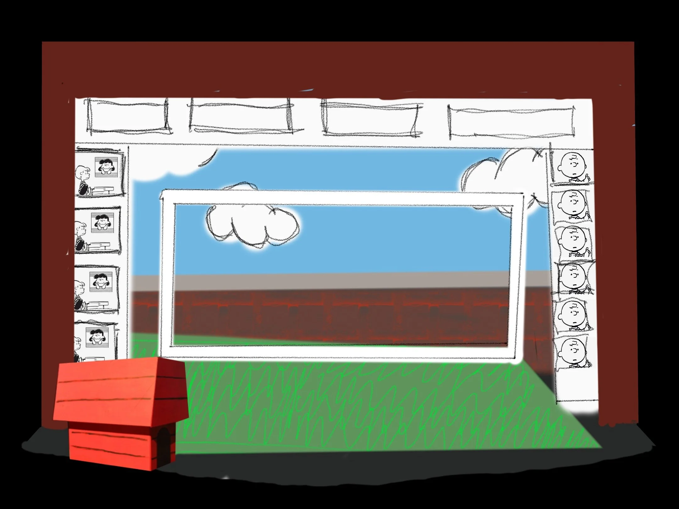 My initial scenic design.