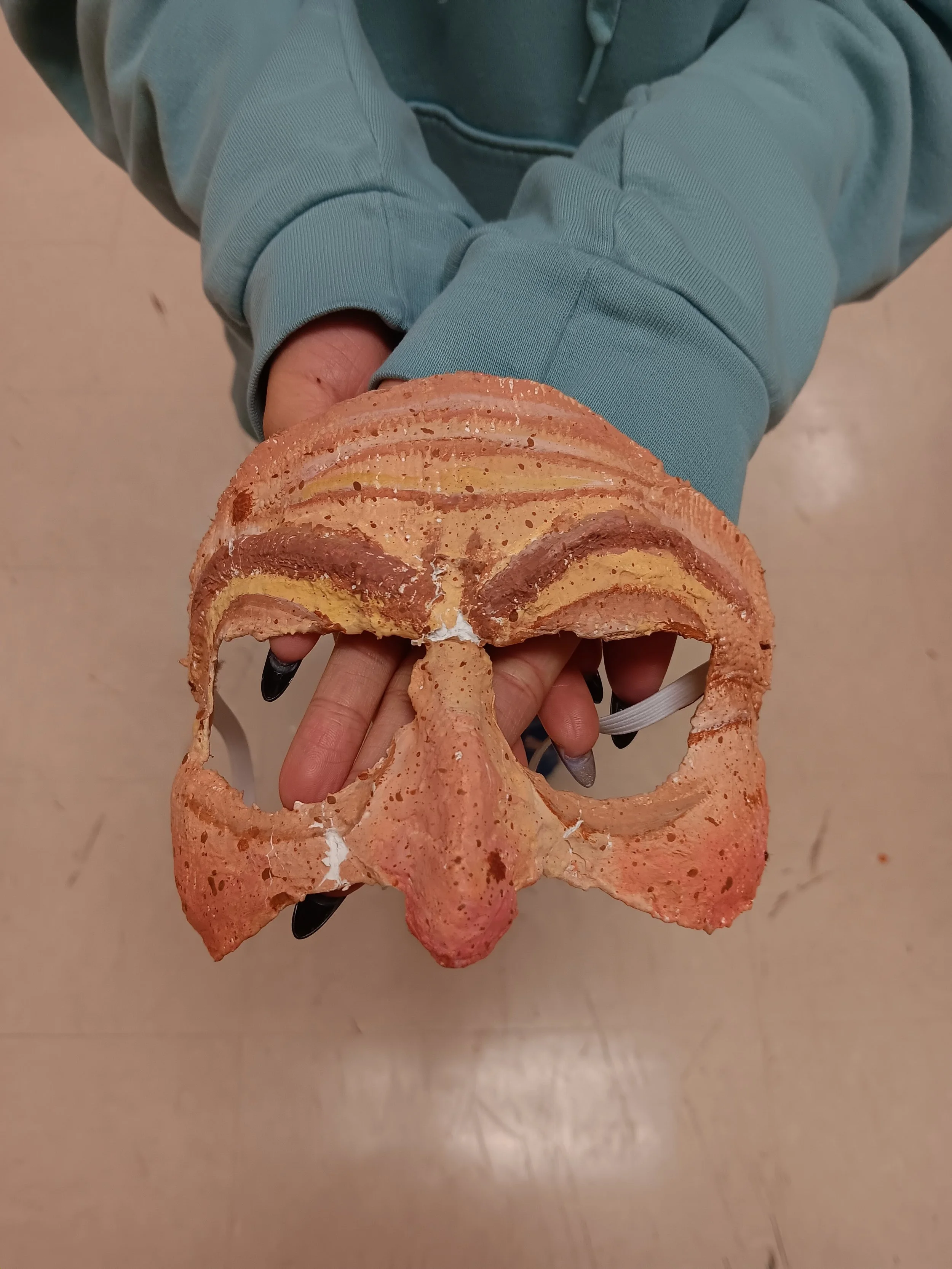 Final mask painted based on stage prior stage makeup experience. Not Pictured is the back of the mask coated in latex and powdered for a comfortable wear.