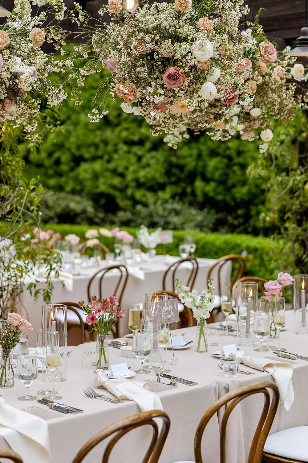 rectangle wedding reception table with bud vases