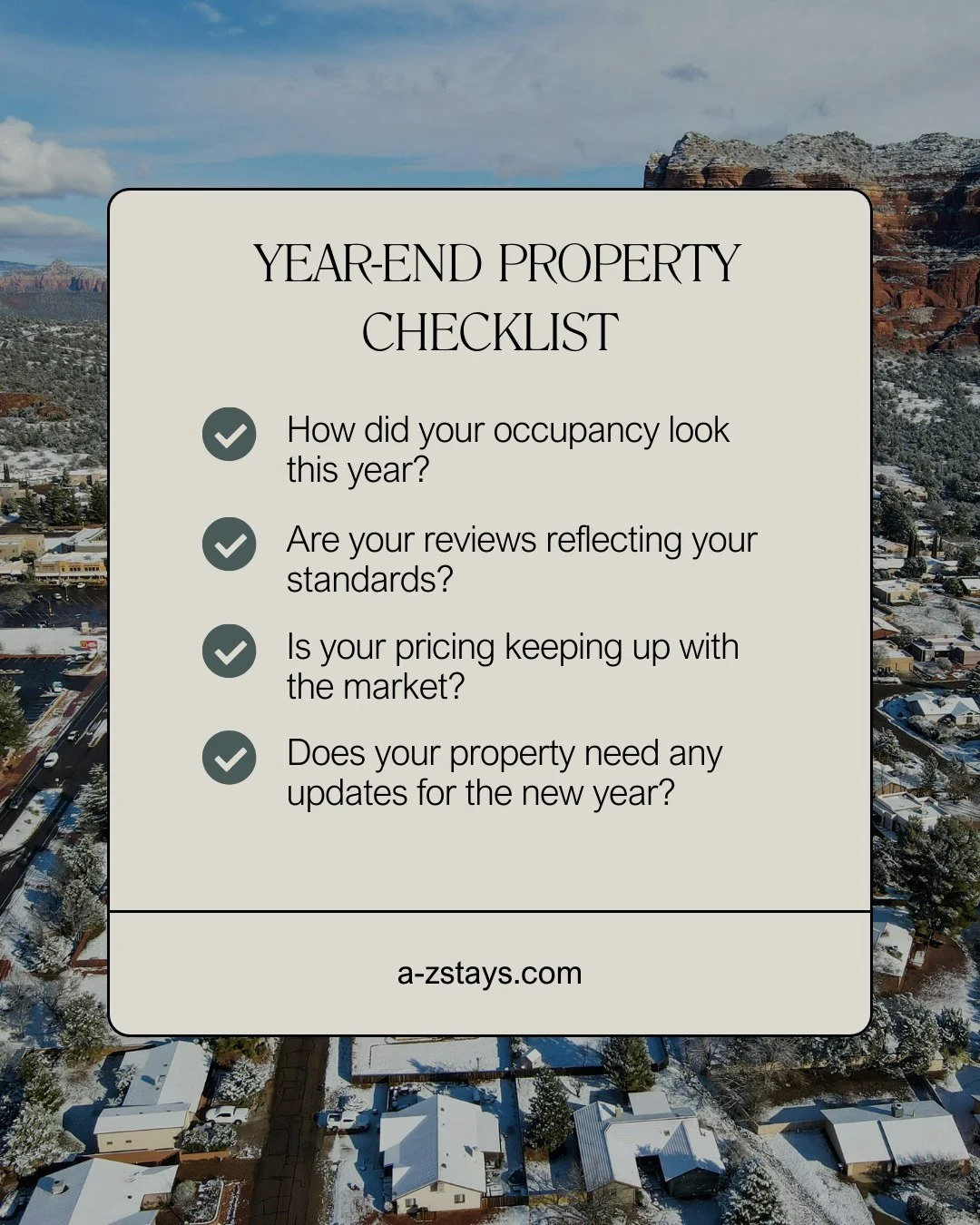 As the year wraps up, December is the perfect time to check in on how your rental property performed &mdash; and how it&rsquo;s positioned for the year ahead.

At A-Z Stays, we help owners take a thoughtful, proactive approach &mdash; so their proper