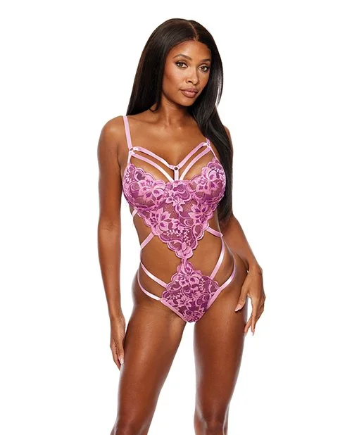 Strappy Floral Lace Teddy - Pink.jpg