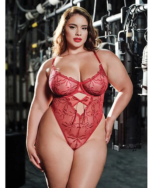 Embroidered Mesh Underwire Teddy - Burgundy Lingerie.jpg