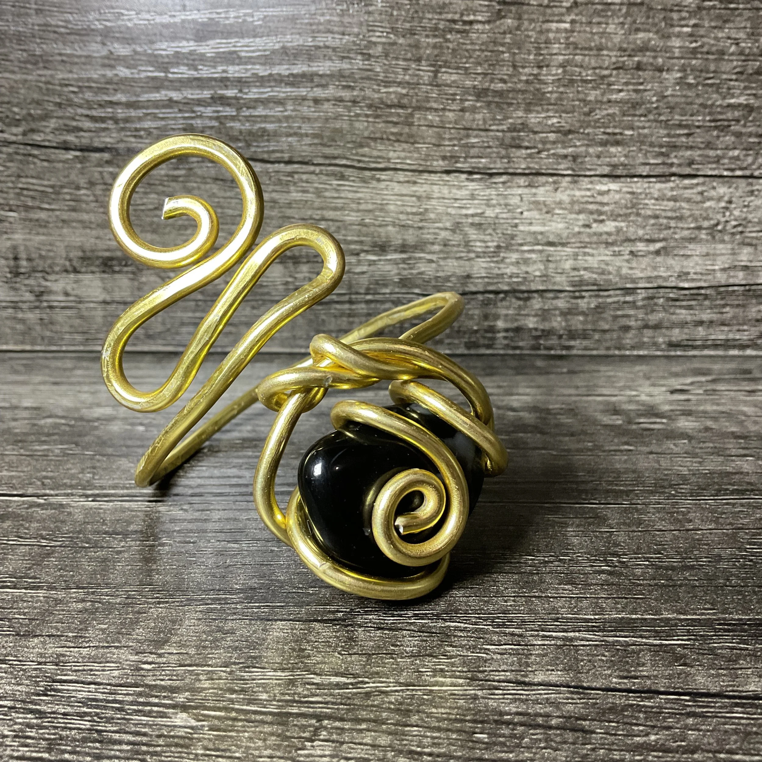 Handcrafted Black Obsidian Wire-Wrapped Bracelet