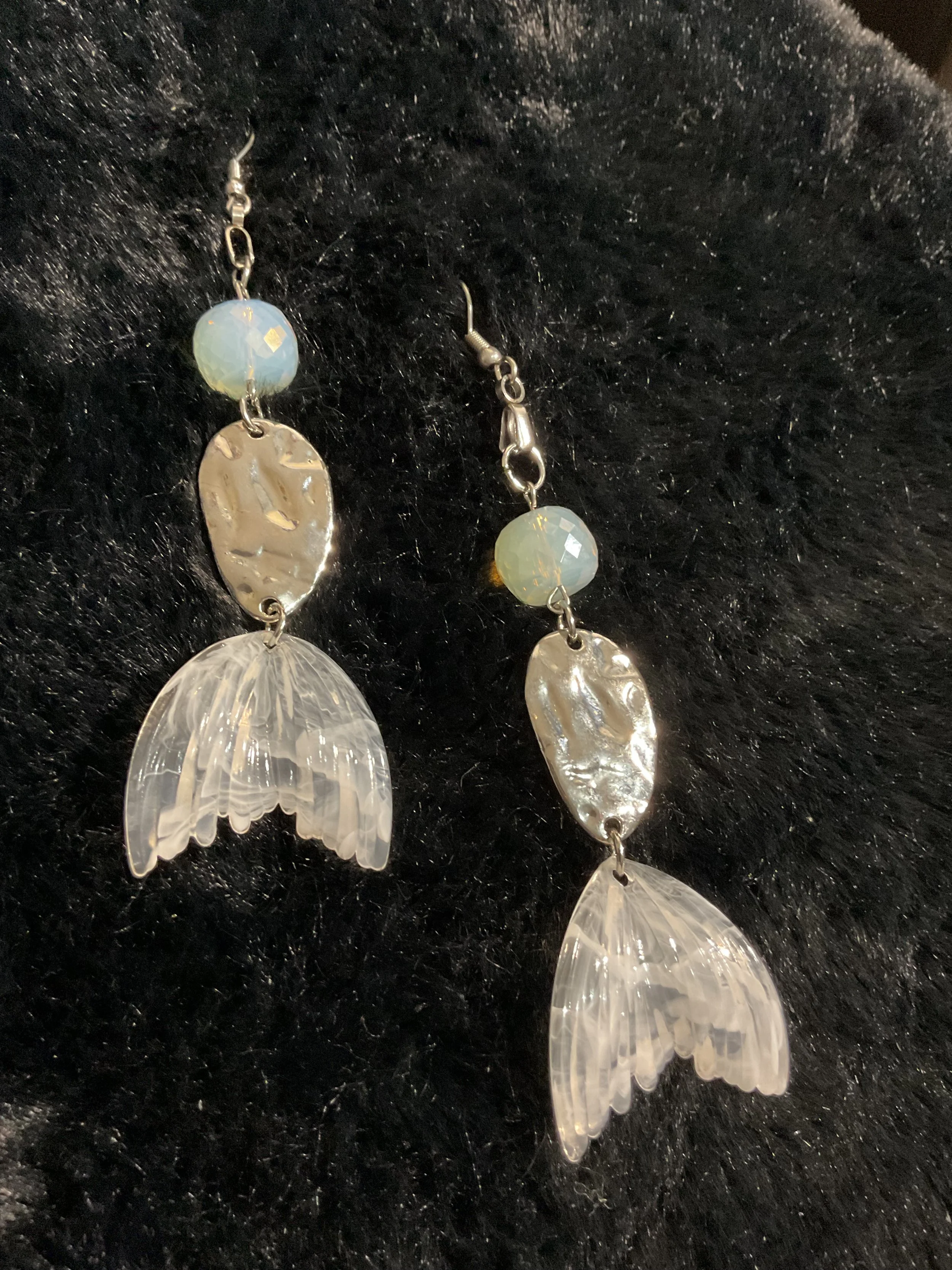 Mermaid Tail Earrings with Opalescent Beads