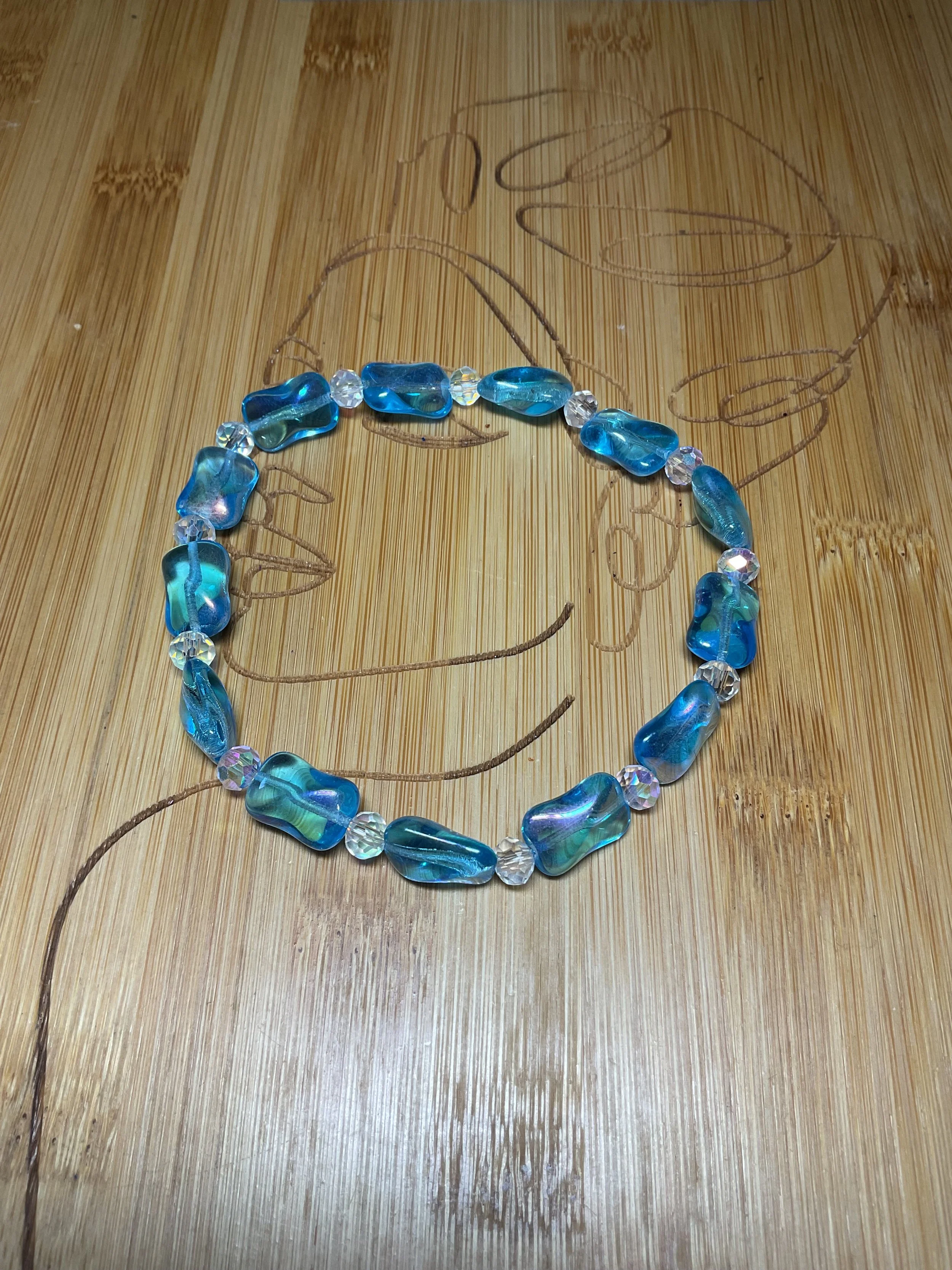 Azure Beaded Stretch Anklet