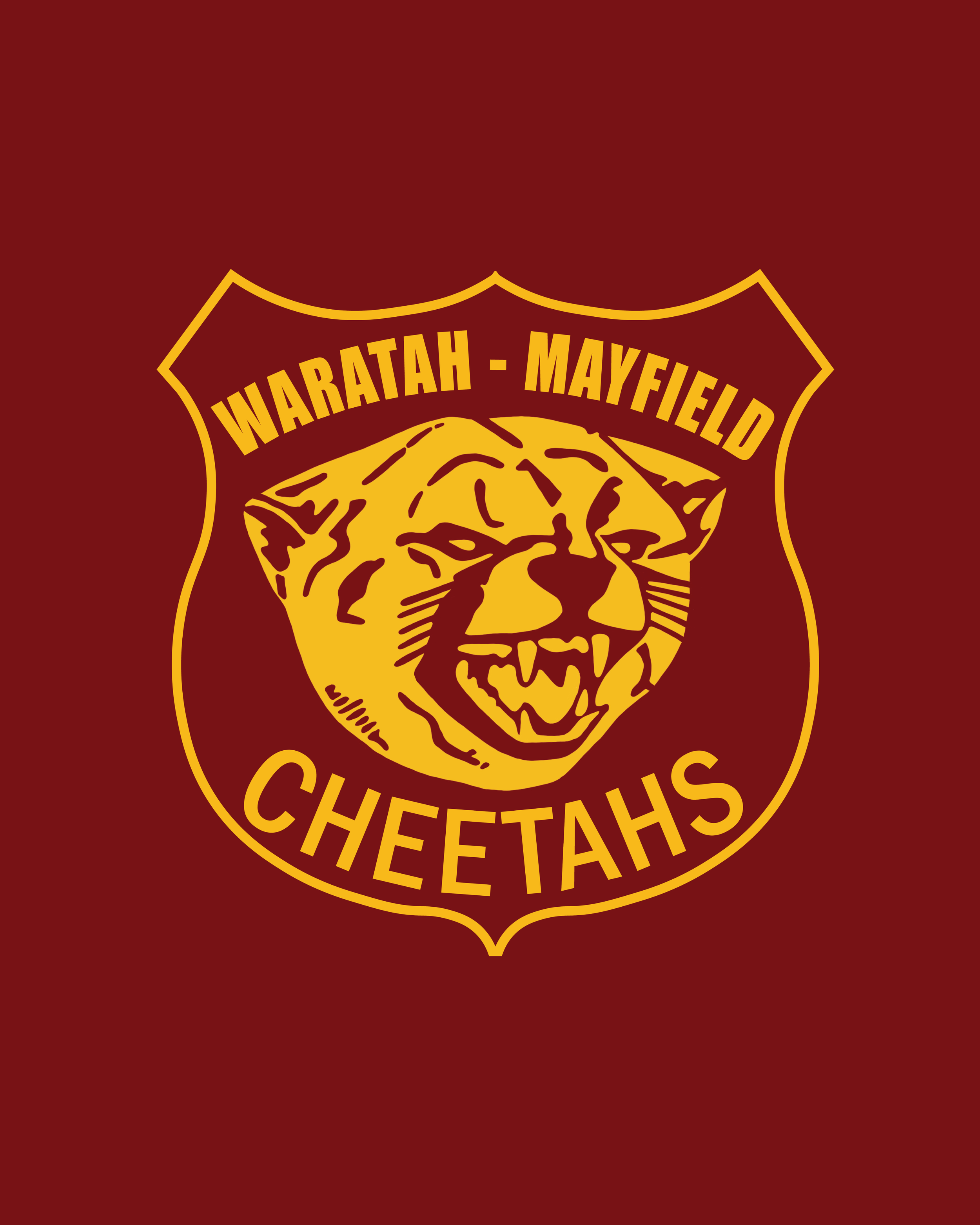 Logo for Waratah-Mayfield Cheethahs featuring a stylized cheetah's head on a maroon background.