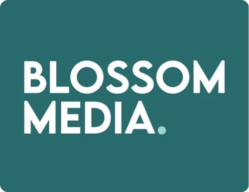 Text that reads "BLOSSOM MEDIA" on a green background.