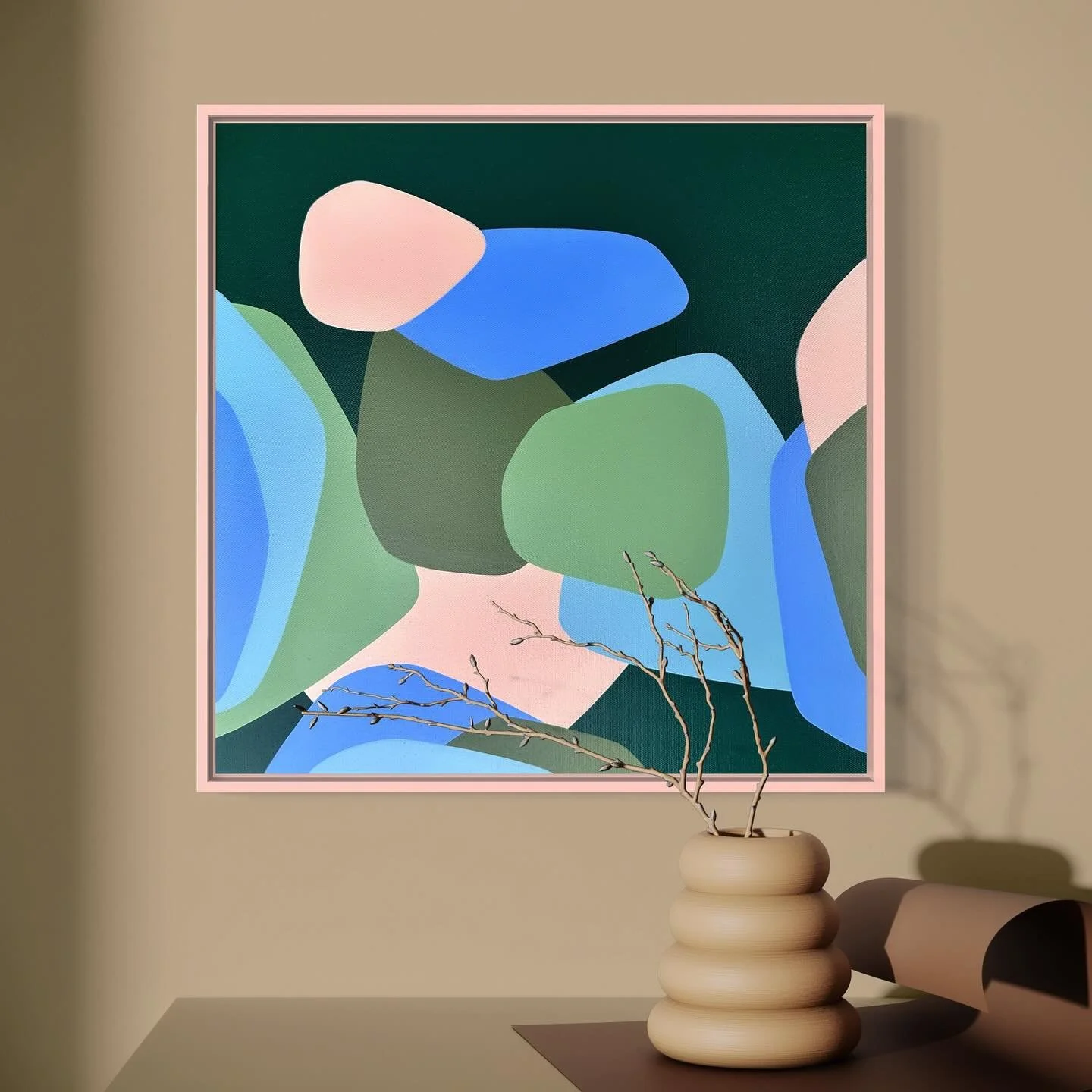 &lsquo;Voil&agrave;&rsquo;
16 x 16 inches 
Acrylic on stretched canvas 
Framed 
🟢 Available @ @inner_west_art_fair 

#innerwestartfair #melbourneart #australianartist #minimalstyle #interiordesign #midcenturymodern #abstractart #contemporaryart