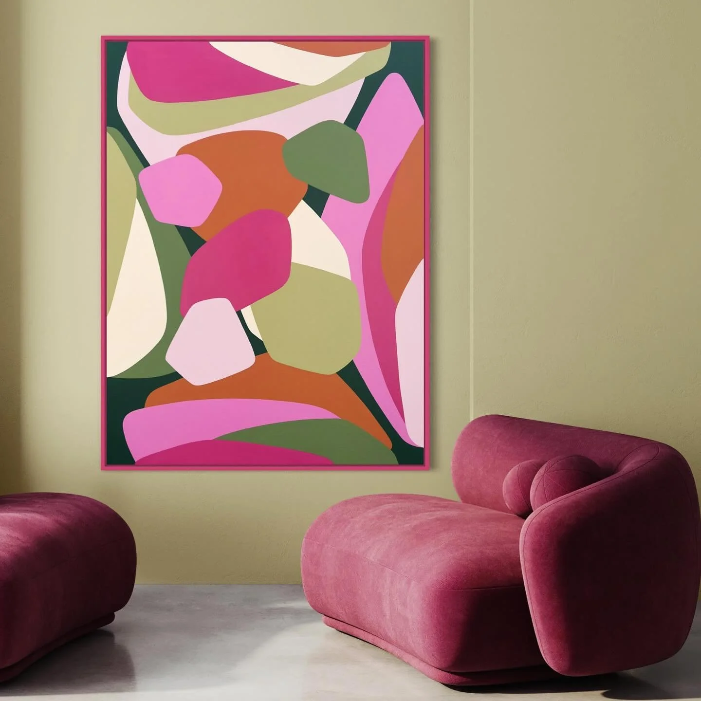 &lsquo;Go On Then&rsquo;
48 x 36 inches 
Acrylic on stretched canvas 
Framed 
🟢 Available @ @inner_west_art_fair 

#innerwestartfair #melbourneart #australianartist #geometric #interiordesign #midcenturymodern #abstractart #contemporaryart #colourfu