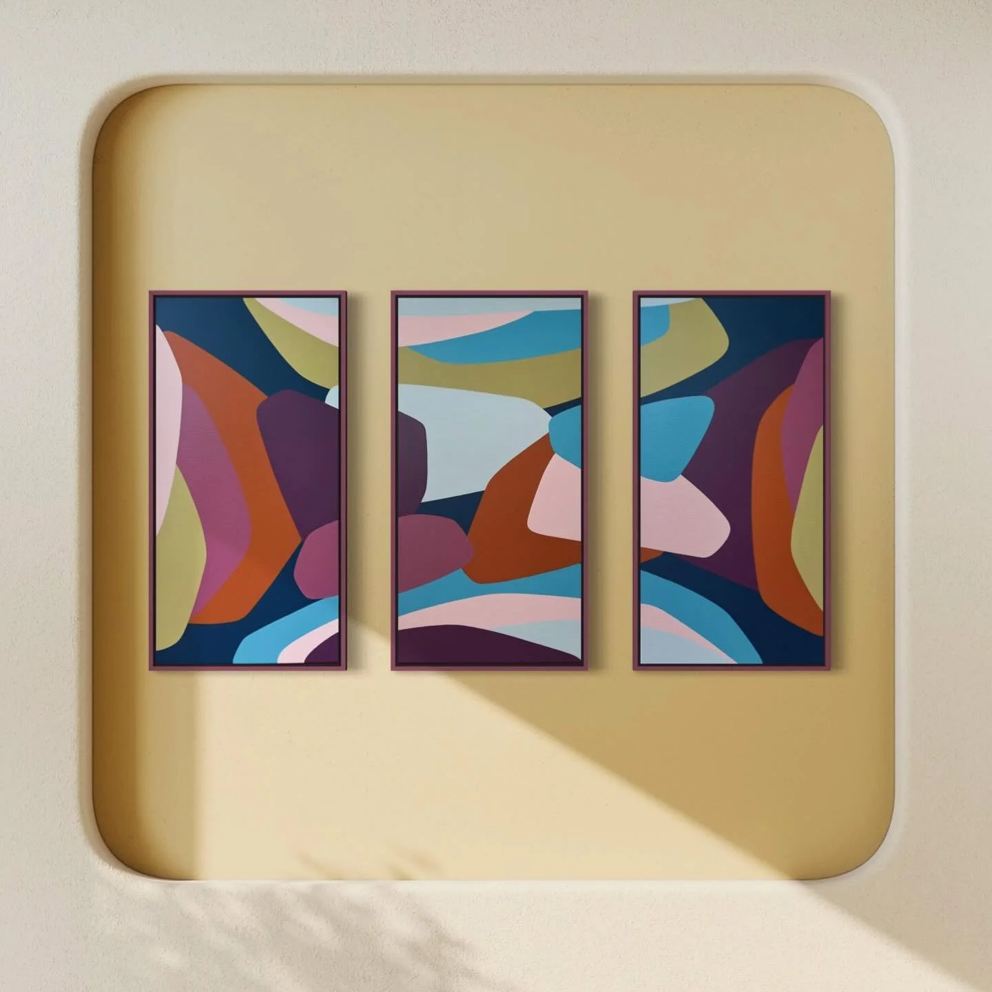 Wrapping up my second-to-last commission of the year with this vibrant trio! 
🕺🏻🕺🏻🕺🏻

16 x 32 inches x 3
Acrylic on stretched canvas 
Framed 
Commission

#artcommission #contemporaryart #melbourneartist #midcenturymodern #abstractart