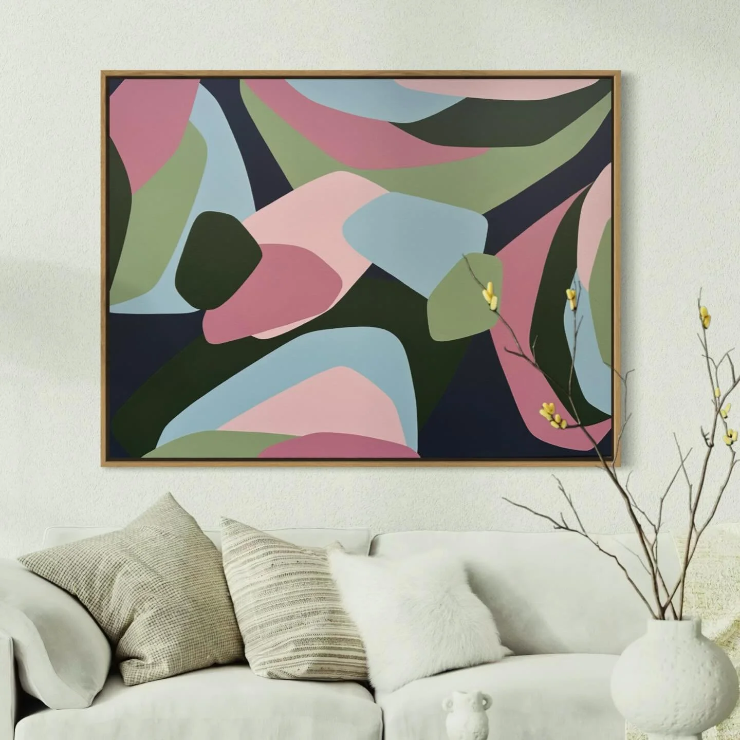 Pinks, greens and blue? 
Say less, I&rsquo;m in.

30 x 40 inches 
Acrylic on stretched canvas 
Framed 
Commission

#midcenturymodern #abstractart #contemporaryart #melbourneartist #colourfulart