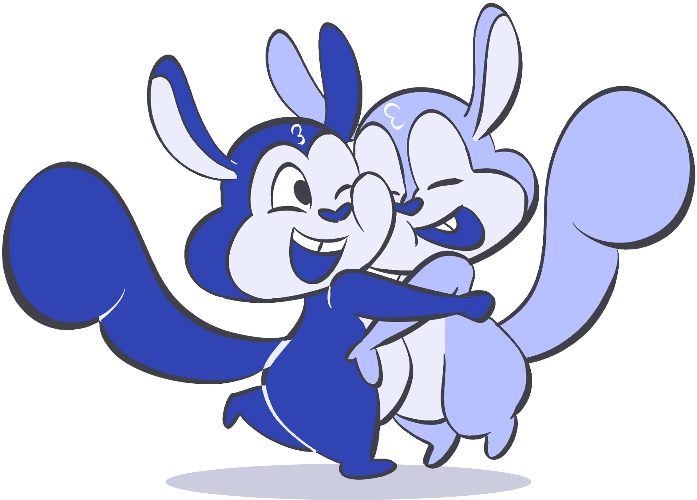 Two cartoon squirrels hugging and smiling, with one squirrel winking and the other smiling happily.